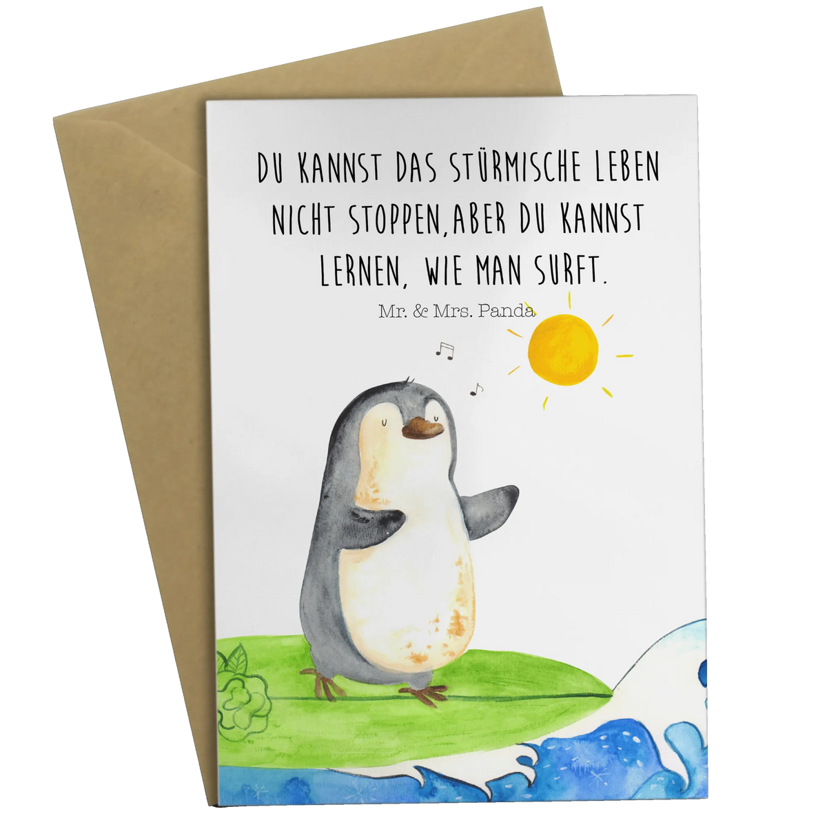 Greetings card Penguin surfer invitation card, birthday card, greeting card, wedding card, folding card, Penguin, North Pole, Winter, Penguins, Hawaii, holidays, wave riding, waves, surfers, Portugal, penguins, surfing