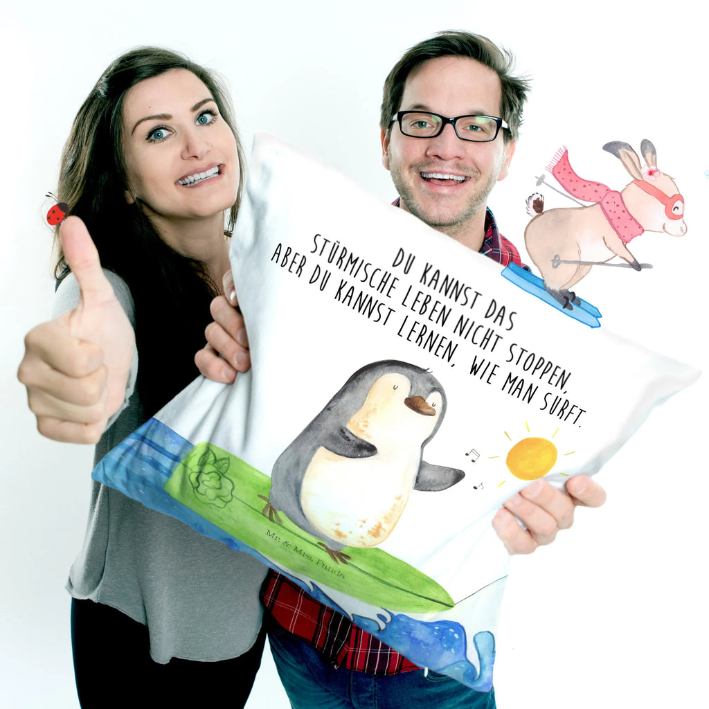 Cushion Penguin surfer bedroom, couch, pillows, sofa, cushion, settee, soft, 40x40, 40 x 40, bed, Pillow, pad, fluffy, pillow case, Penguin, North Pole, Winter, Penguins, Hawaii, waves, penguins, surfing, Portugal, wave riding, holidays, surfers