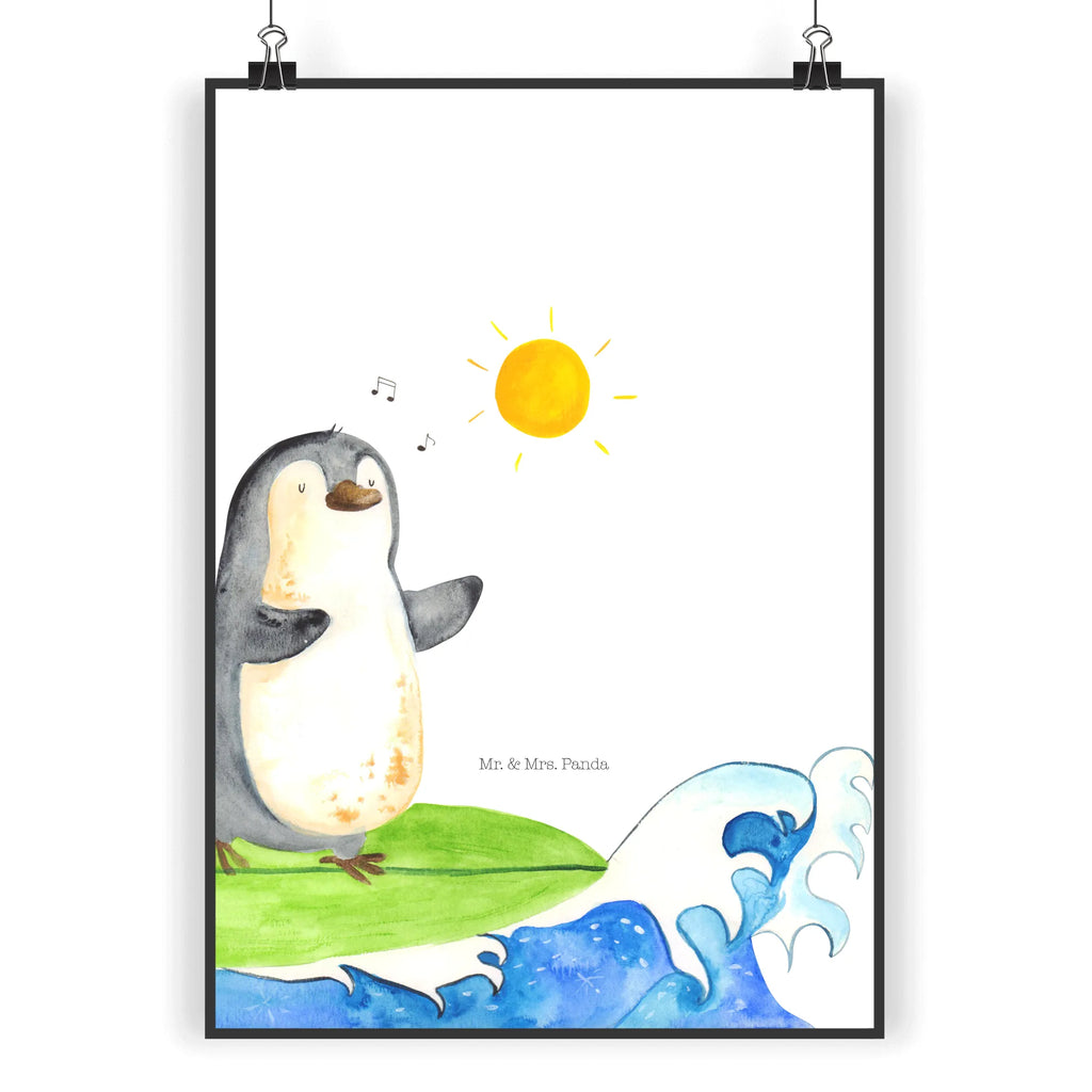 Plakat Pingwin surfista Wanddeko, Wanddekoration, Handgemaltes Poster, Kinderposter, Designposter, Raumdekoration, Poster, Bild, Küchenposter, Posterdruck, Wanddeko Bild, Kunstdruck, Wandposter, Mr. & Mrs. Panda Poster, Pinguin, Surfer, Urlaub, Portugal, surfen, Wellen, Hawaii, Pinguine, Wellen reiten