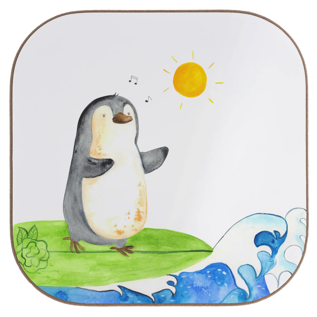 Square coaster Penguin surfer presents, Coasters, party, gifts, gift, breakfast, glass coasters, Penguin, North Pole, Winter, Penguins, waves, Portugal, wave riding, Hawaii, surfing, holidays, surfers, penguins