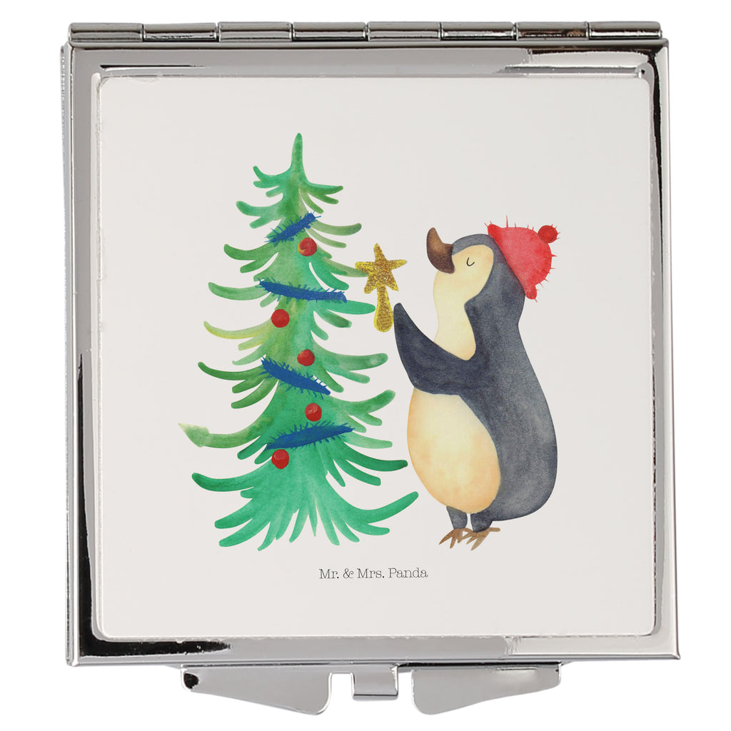 Kwadratowe lusterko do torebki Pingwin choinka Zima, Boże Narodzenie, dekoracje świąteczne, Mikołaj, Adwent, Wigilia, zimowy motyw