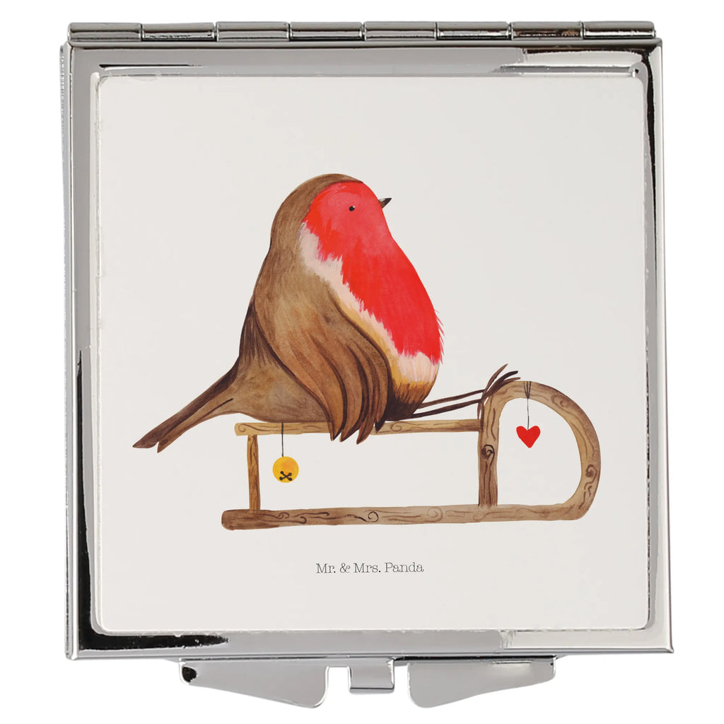 Kwadratowe lusterko do torebki rudzik sanki Zima, Boże Narodzenie, dekoracje świąteczne, Mikołaj, Adwent, Wigilia, zimowy motyw