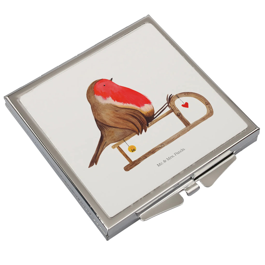 Kwadratowe lusterko do torebki rudzik sanki Zima, Boże Narodzenie, dekoracje świąteczne, Mikołaj, Adwent, Wigilia, zimowy motyw