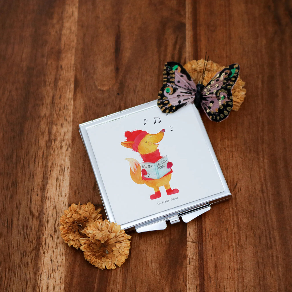 Handbag mirror Fox Singer silver, make-up mirror, handbag, make up, square, mirror, Winter, Christmas, Christmas time, snow