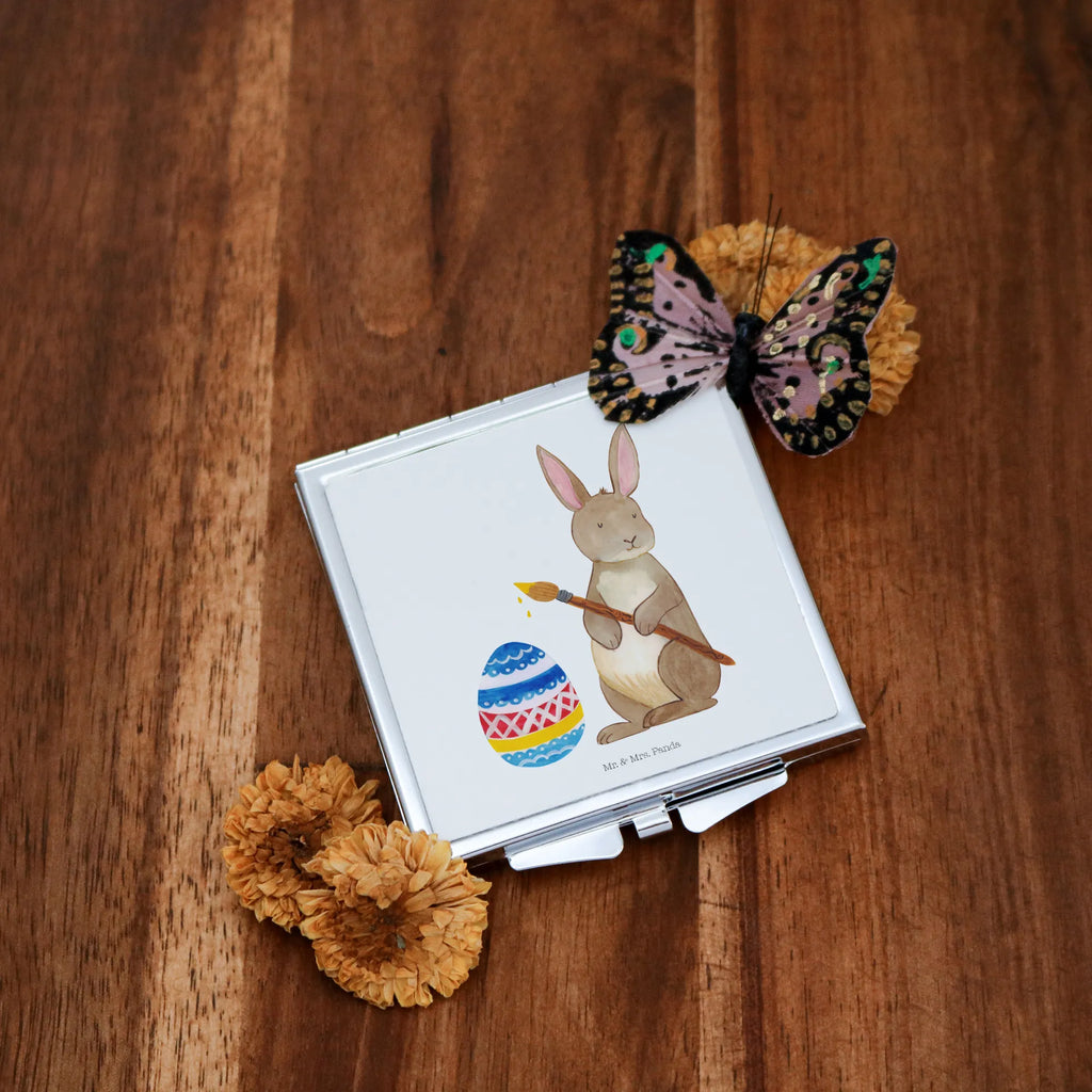 Handbag mirror Hare painting eggs square, make up, silver, make-up mirror, handbag, mirror, Easter, Easter bunny, Easter greetings, rabbit, Happy Easter, Easter egg, painted Easter eggs, egg painting, Easter flower