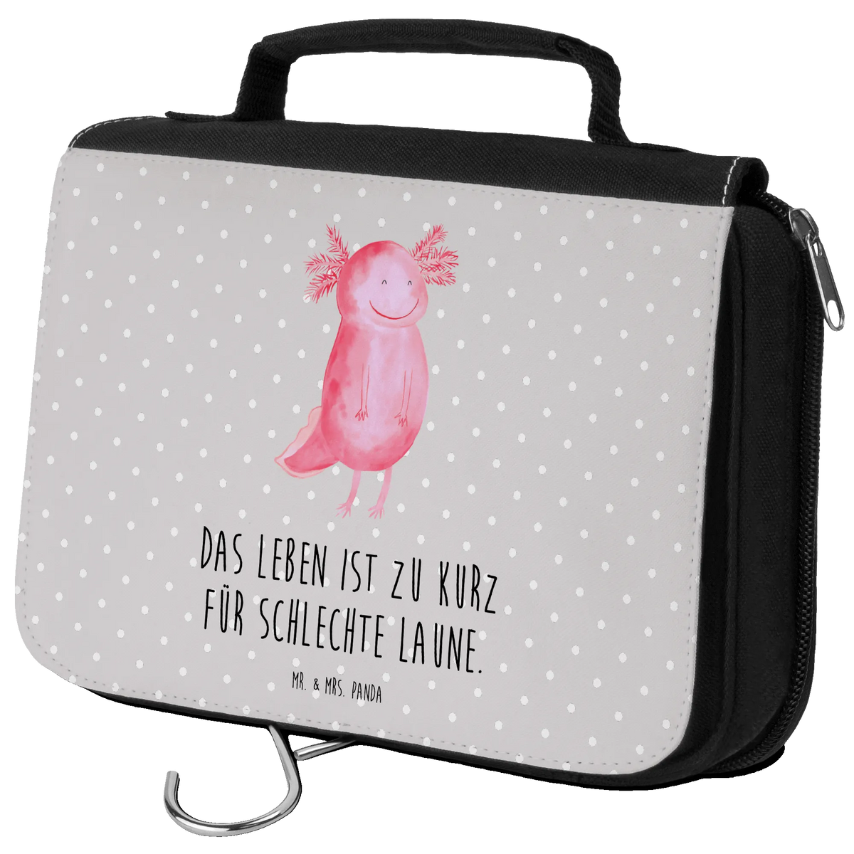 Kulturbeutel Axolotl Glücklich Schminkbeutel, Kulturtasche, Kosmetiktasche, Reisebeutel, Waschtasche, kosmetiktäschchen, Waschbeutel, duschbeutel, hygienebeutel, Make-Up Tasche, Toilettentasche, beauty case, Kulturbeutel, kulturtäschchen, badtasche, hygienetasche, beautycase, Kosmetikbeutel, Schminktasche, Reise-Kulturtasche, Necessaire, Axolotl, Molch, Lurche, Schwanzlurch, Gute Laune, Axolot, Lurch, Motivation