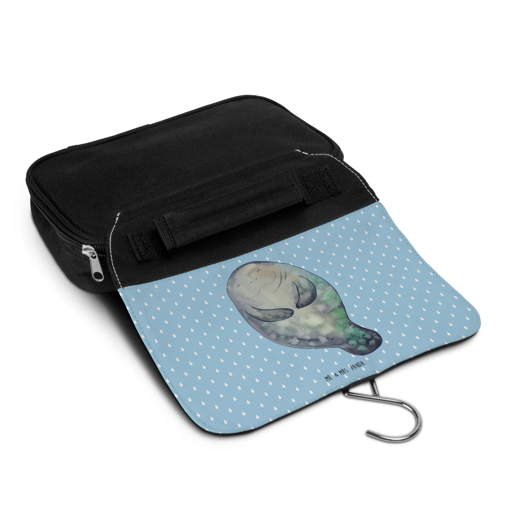 Wash bag manatee happy Wash bag, To hang up, Toilet bag, Cosmetic bag, Ladies, Gentlemen, Seafood, aquatic animals, ocean, sea, fish, shells, corals, reef, whale, narwhal, sea urchin, lobster, platypus, turtle, manatee, crocodile, orca, shrimp, gifts for seafood lovers, water world, underwater animals, underwater world, vacation, deep sea, seafood fans, gift ideas, seafood decoration, seafood posters, Satisfaction, New beginning, Manatee, New start, Self-love, Respect, Manatees, Carefulness, Girlfriend, Lovesickness