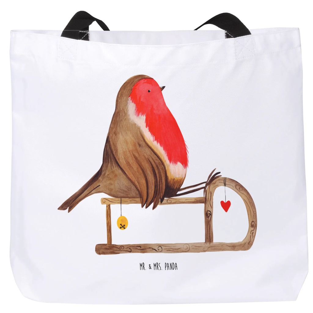 Shopper Rotkehlchen Schlitten Schultasche, Schulbeutel, Einkaufstasche, Alltagstasche, Freizeittasche, Shopper, Strandtasche, Tasche, Einkaufsbeutel, Tragebeutel, Beutel, Winter, Weihnachten, Weihnachtsdeko, Nikolaus, Advent, Heiligabend, Wintermotiv, Vogel, Schlitten