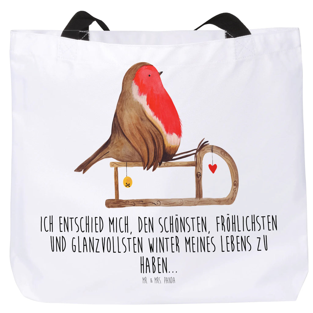 Shopper Rotkehlchen Schlitten Schultasche, Schulbeutel, Einkaufstasche, Alltagstasche, Freizeittasche, Shopper, Strandtasche, Tasche, Einkaufsbeutel, Tragebeutel, Beutel, Winter, Weihnachten, Weihnachtsdeko, Nikolaus, Advent, Heiligabend, Wintermotiv, Vogel, Schlitten