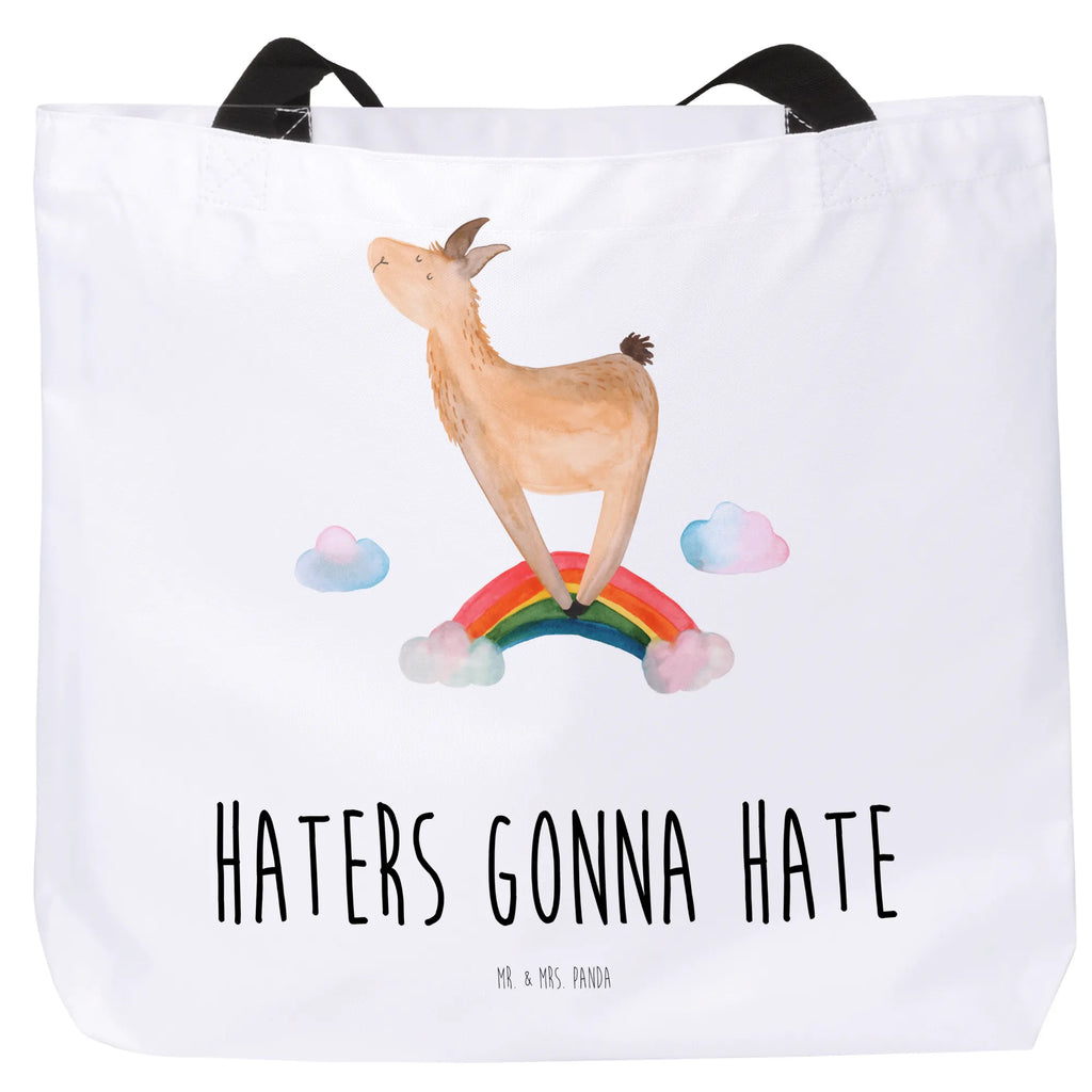Shopper Lama Regenbogen Tasche, Freizeittasche, Einkaufstasche, Alltagstasche, Strandtasche, Schultasche, Einkaufsbeutel, Schulbeutel, Shopper, Beutel, Tragebeutel, Lama, Alpaka, Freiheit, Regenbogen, Außenseiter, Lamas, Haters, Haters gonna hate, Schule, Hobby, Wolkenland, Selbstständig, Abi