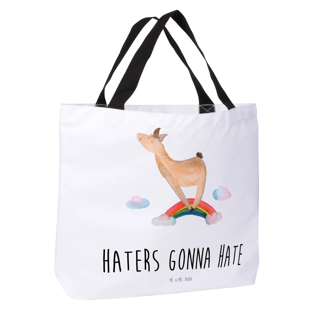 Shopper Lama Regenbogen Tasche, Freizeittasche, Einkaufstasche, Alltagstasche, Strandtasche, Schultasche, Einkaufsbeutel, Schulbeutel, Shopper, Beutel, Tragebeutel, Lama, Alpaka, Freiheit, Regenbogen, Außenseiter, Lamas, Haters, Haters gonna hate, Schule, Hobby, Wolkenland, Selbstständig, Abi