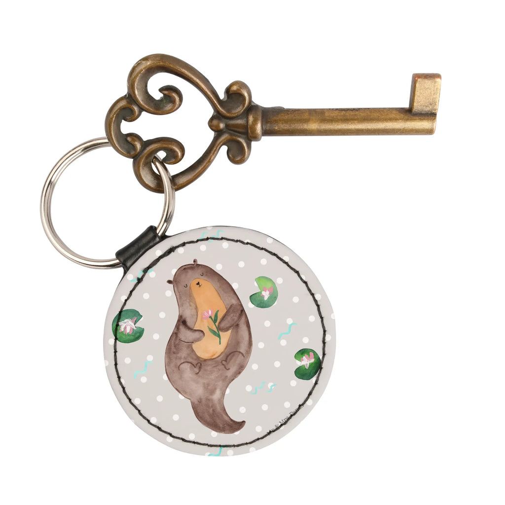 Rund Schlüsselanhänger Otter Seerose Taschenanhänger, schlüsselbund anhänger, Schlüsselaccessoire, Schlüsselanhänger, mini schlüsselanhänger, Otter, Fischotter, Seeotter, Otter Seeotter See Otter