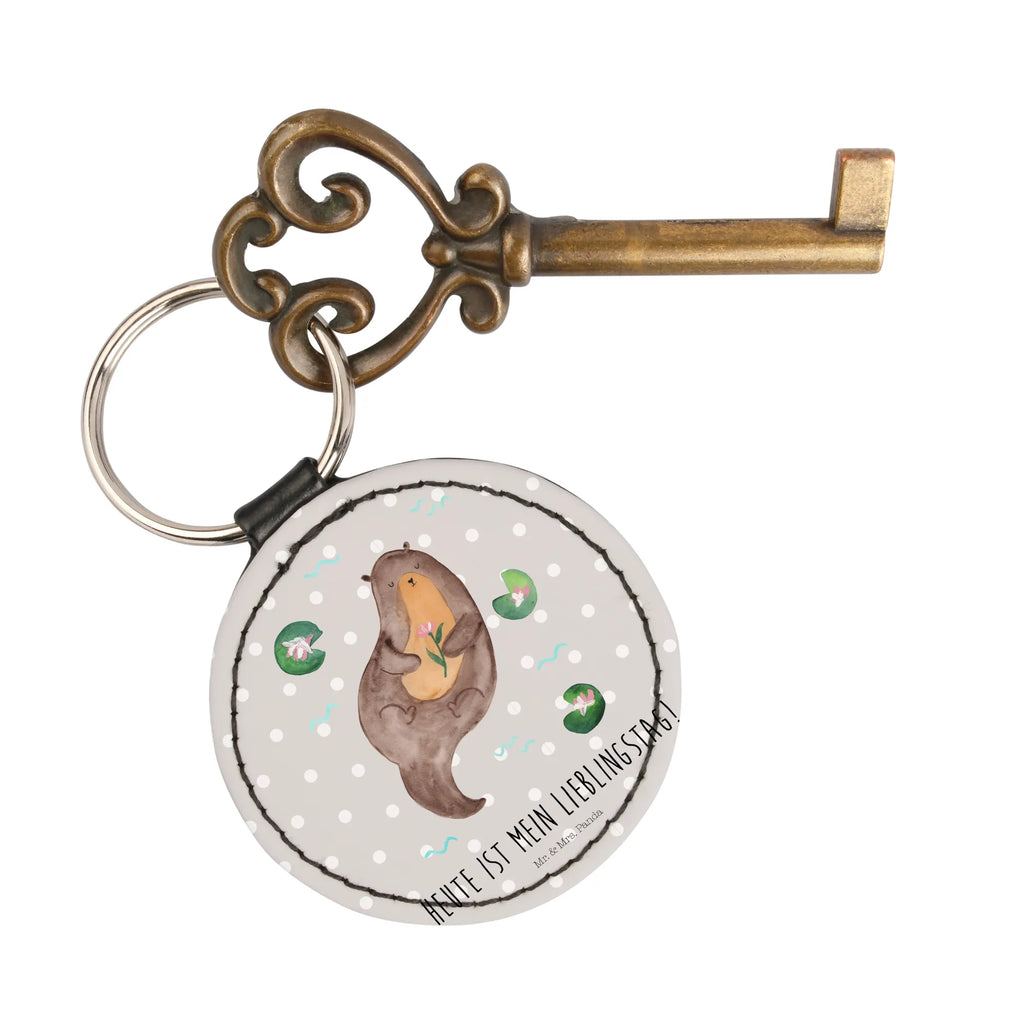 Rund Schlüsselanhänger Otter Seerose Taschenanhänger, schlüsselbund anhänger, Schlüsselaccessoire, Schlüsselanhänger, mini schlüsselanhänger, Otter, Fischotter, Seeotter, Otter Seeotter See Otter