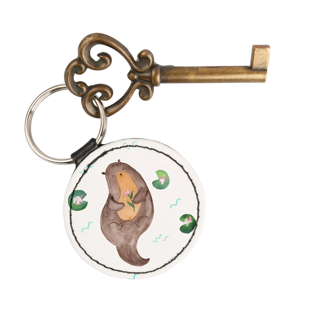 Rund Schlüsselanhänger Otter Seerose Taschenanhänger, schlüsselbund anhänger, Schlüsselaccessoire, Schlüsselanhänger, mini schlüsselanhänger, Otter, Fischotter, Seeotter, Otter Seeotter See Otter