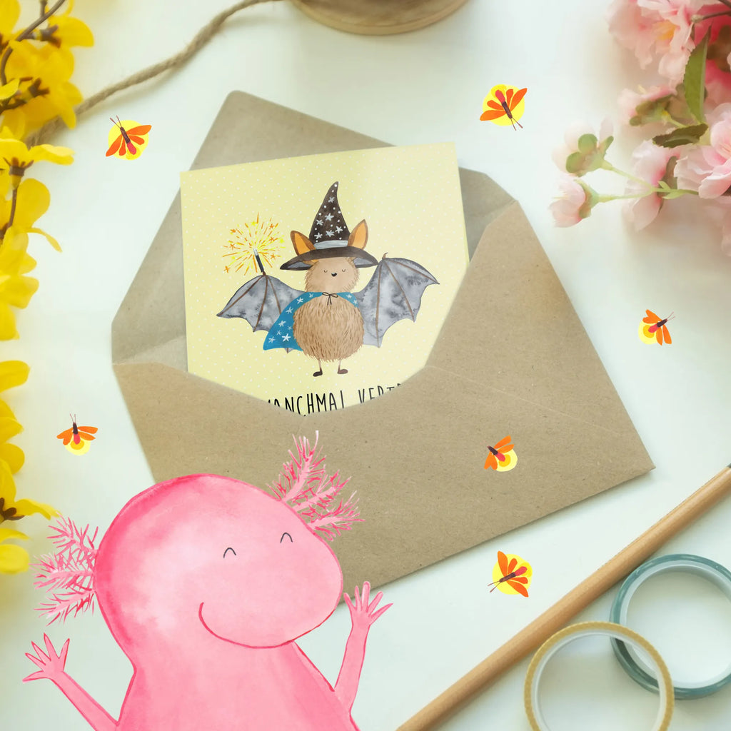 Greetings card bat wizard Ansichtskarten, Karte, Glückwunschkarte, Geburtstagskarte, Grußkarte, Einladungskarte, Hochzeitskarte, Klappkarte, Tiermotive, Gute Laune, lustige Sprüche, Tiere, reinsteigern, Zauberer, Frauen, Fledermaus, Magier, Fledermäuse