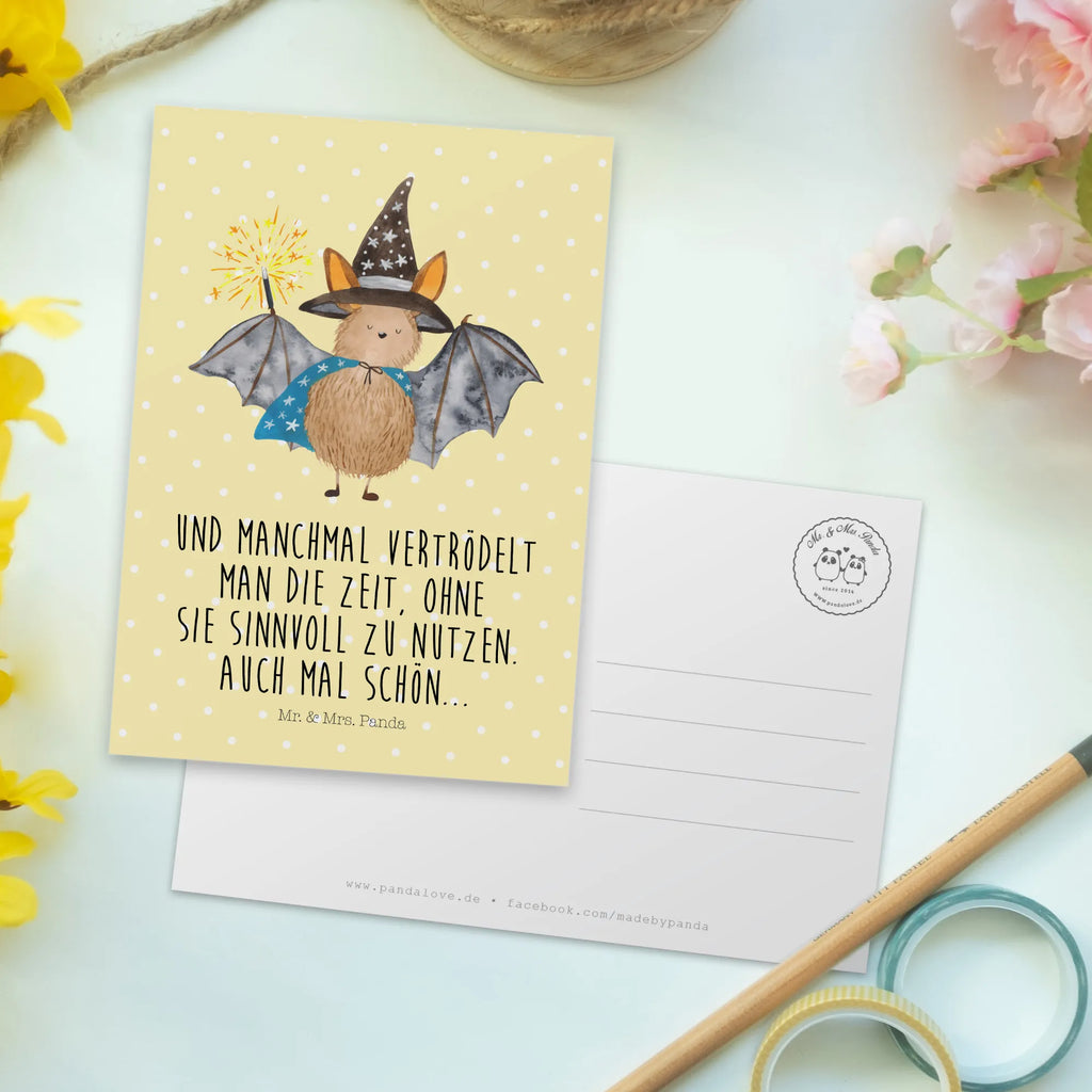 Postcard bat wizard invitation card, postcards, invitation, Postcard, gift card, letter, gift, card, paper, small animals, cute, funny, cute animal motives, hand drawn, small world, funny sayings, good mood, happy, gifts, gift ideas, special gifts, animal lover, Bats, bats, sorcerers, magicians, get in, women