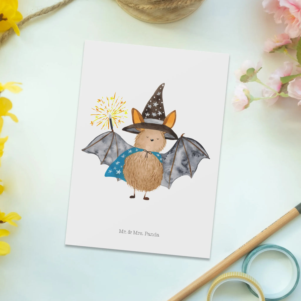 Postcard bat wizard invitation card, postcards, invitation, Postcard, gift card, letter, gift, card, paper, small animals, cute, funny, cute animal motives, hand drawn, small world, funny sayings, good mood, happy, gifts, gift ideas, special gifts, animal lover, Bats, bats, sorcerers, magicians, get in, women