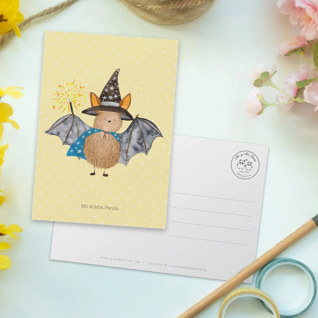 Postcard bat wizard invitation card, postcards, invitation, Postcard, gift card, letter, gift, card, paper, small animals, cute, funny, cute animal motives, hand drawn, small world, funny sayings, good mood, happy, gifts, gift ideas, special gifts, animal lover, Bats, bats, sorcerers, magicians, get in, women