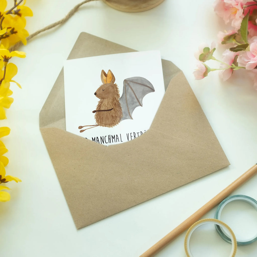 Greetings card bat Sit birthday card, greeting card, invitation card, folding card, wedding card, small animals, cute, funny, cute animal motives, hand drawn, small world, funny sayings, good mood, happy, gifts, gift ideas, special gifts, animal lover, card, bats, motivation, bat, relax