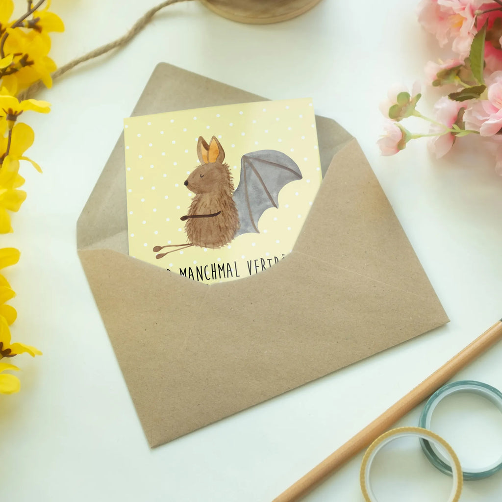 Greetings card bat Sit birthday card, greeting card, invitation card, folding card, wedding card, small animals, cute, funny, cute animal motives, hand drawn, small world, funny sayings, good mood, happy, gifts, gift ideas, special gifts, animal lover, card, bats, motivation, bat, relax