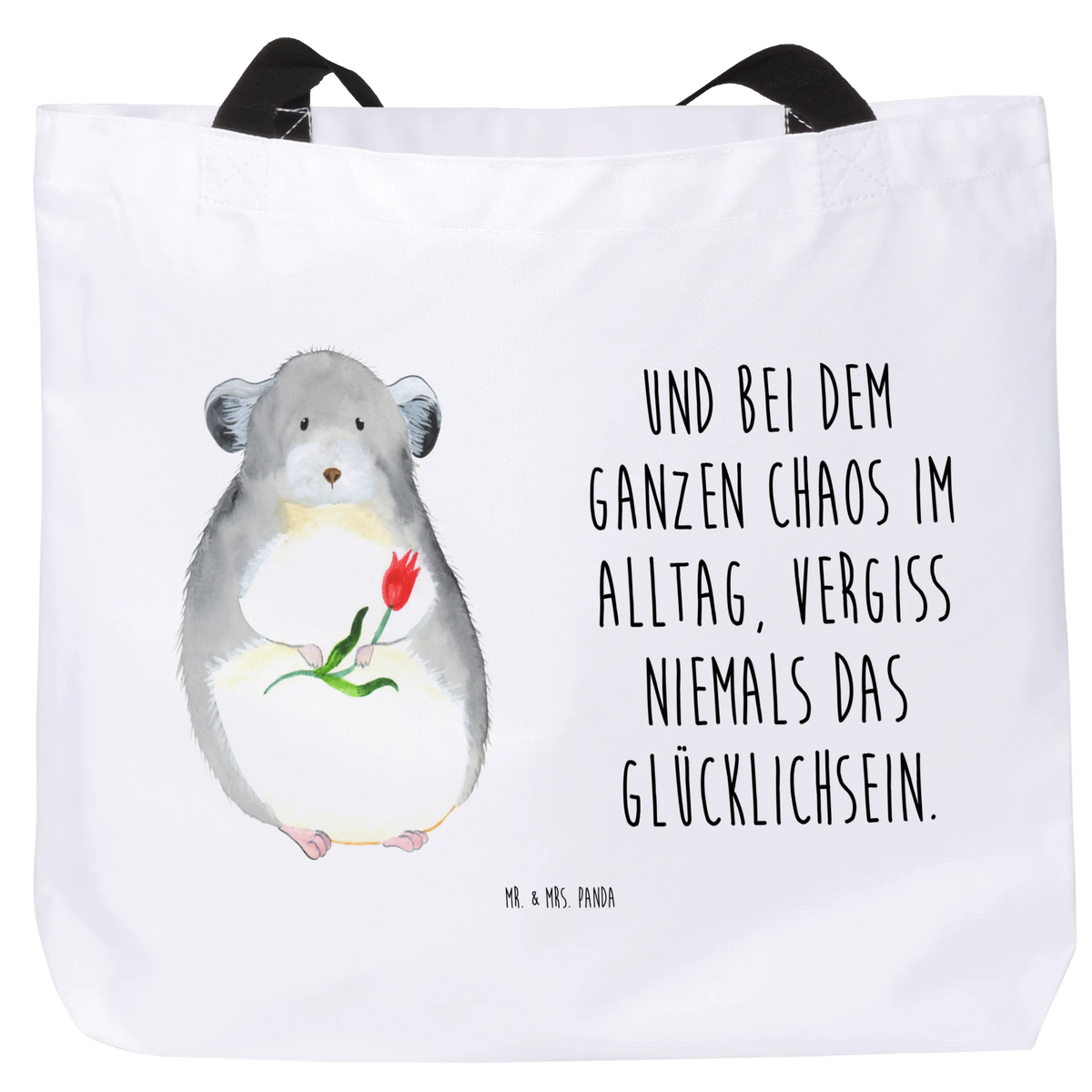 Shopper Chinchilla Blume Schulbeutel, Tragetasche, Pandatasche, studententasche, City-Shopper, Urlaubstasche, Schultasche, Laptoptasche, Strandtasche, Alltagstasche, Freizeittasche, Stoffbeutel, Reisetasche, Tragebeutel, Beutel, Büchertasche, Einkaufstasche, Statement-Tasche, Tasche, Unitasche, Tote Bag, XL Tasche, Lustige Sprüche, Tiere, Tiermotive, Gute Laune, Liebeskummer, Glücklichsein, Büroalltag, Chinchilla, traurig sein, Büro, Kummer, Chinchillas, Depressionen, Chaos