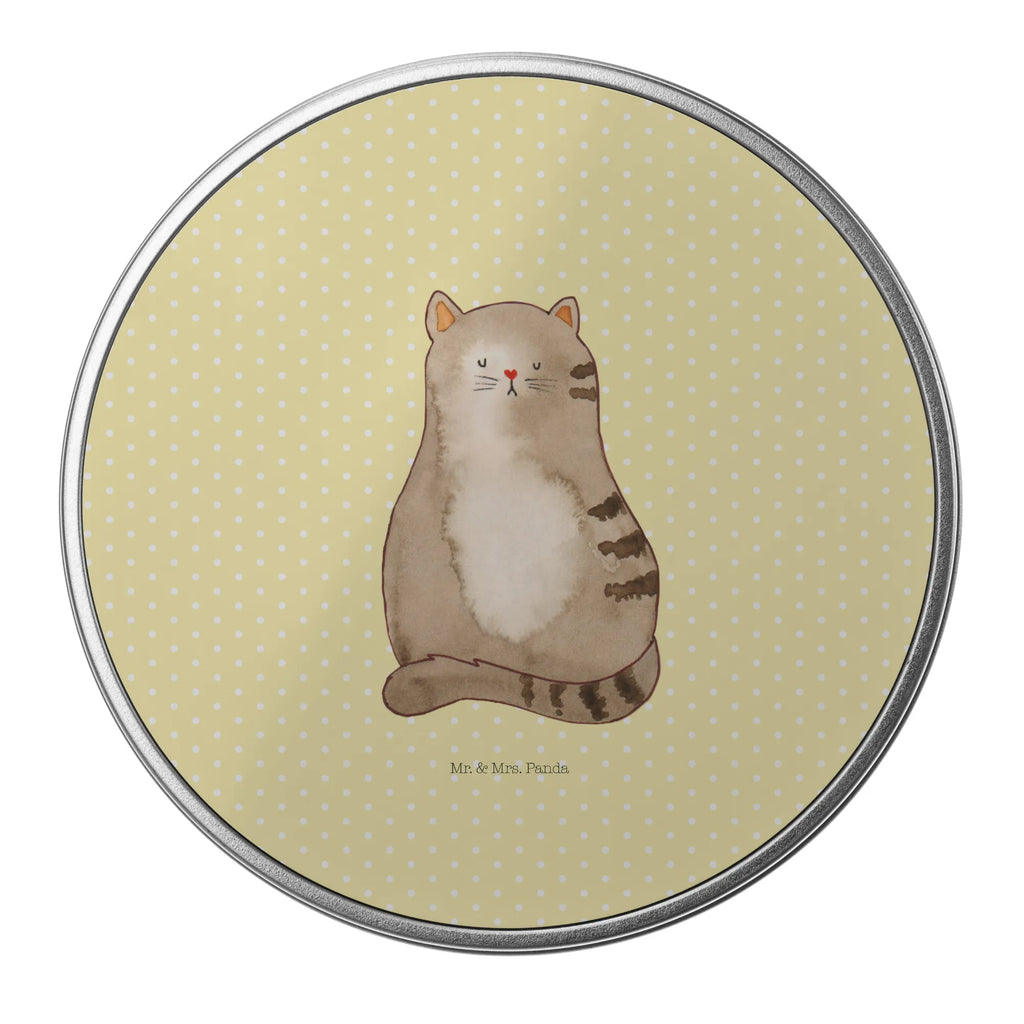 okrągła puszka z blachy kot siedzenie Kot, motyw kotów, miłośnik kotów, dekoracje z kotami, przyjaciel kotów, entuzjasta kotów, produkty dla kotów, artykuły dla kotów, akcesoria dla kotów, pamiątki z kotami, produkty dla miłośników kotów, motywy kotów