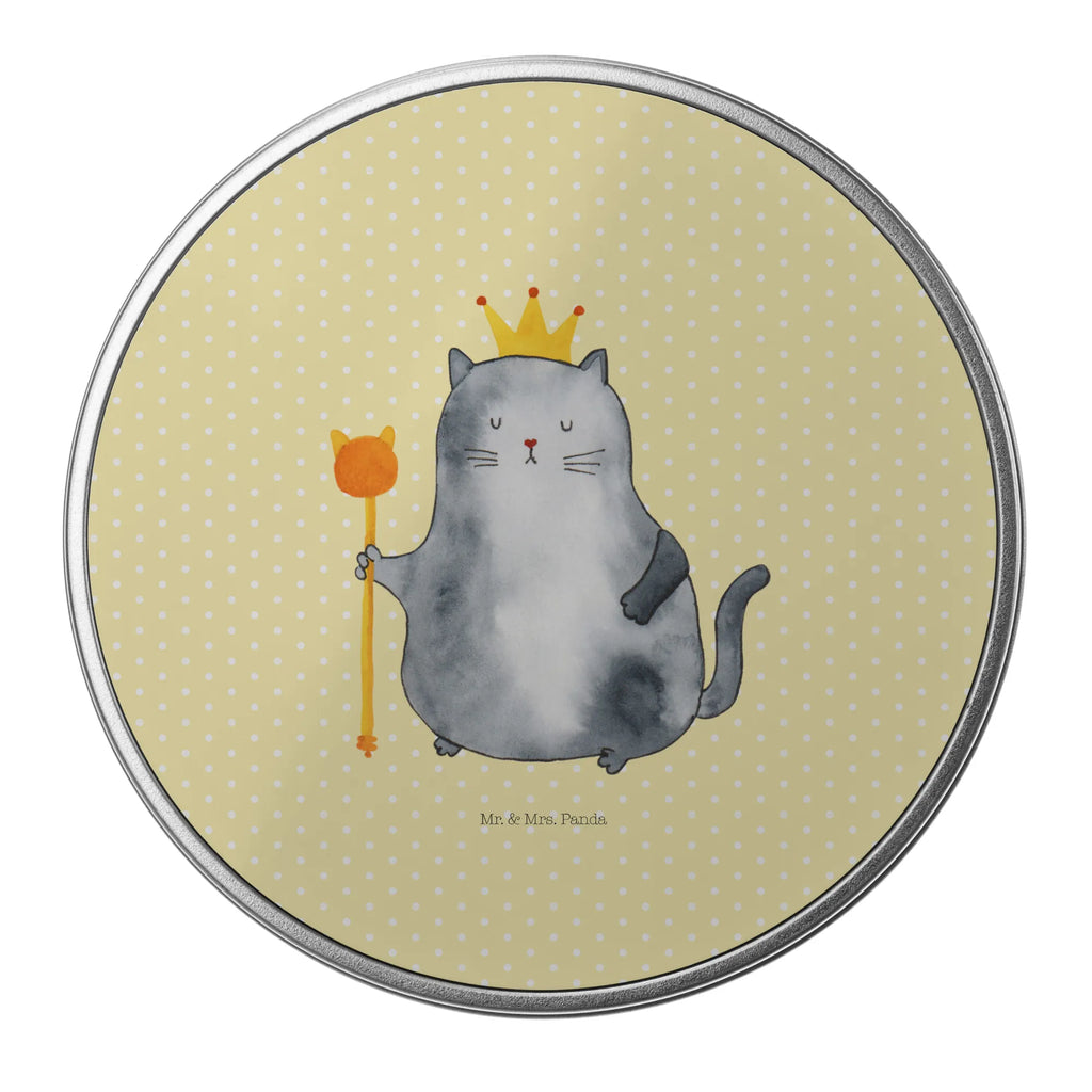okrągła puszka z blachy kot Król Kot, motyw kotów, miłośnik kotów, dekoracje z kotami, przyjaciel kotów, entuzjasta kotów, produkty dla kotów, artykuły dla kotów, akcesoria dla kotów, pamiątki z kotami, produkty dla miłośników kotów, motywy kotów