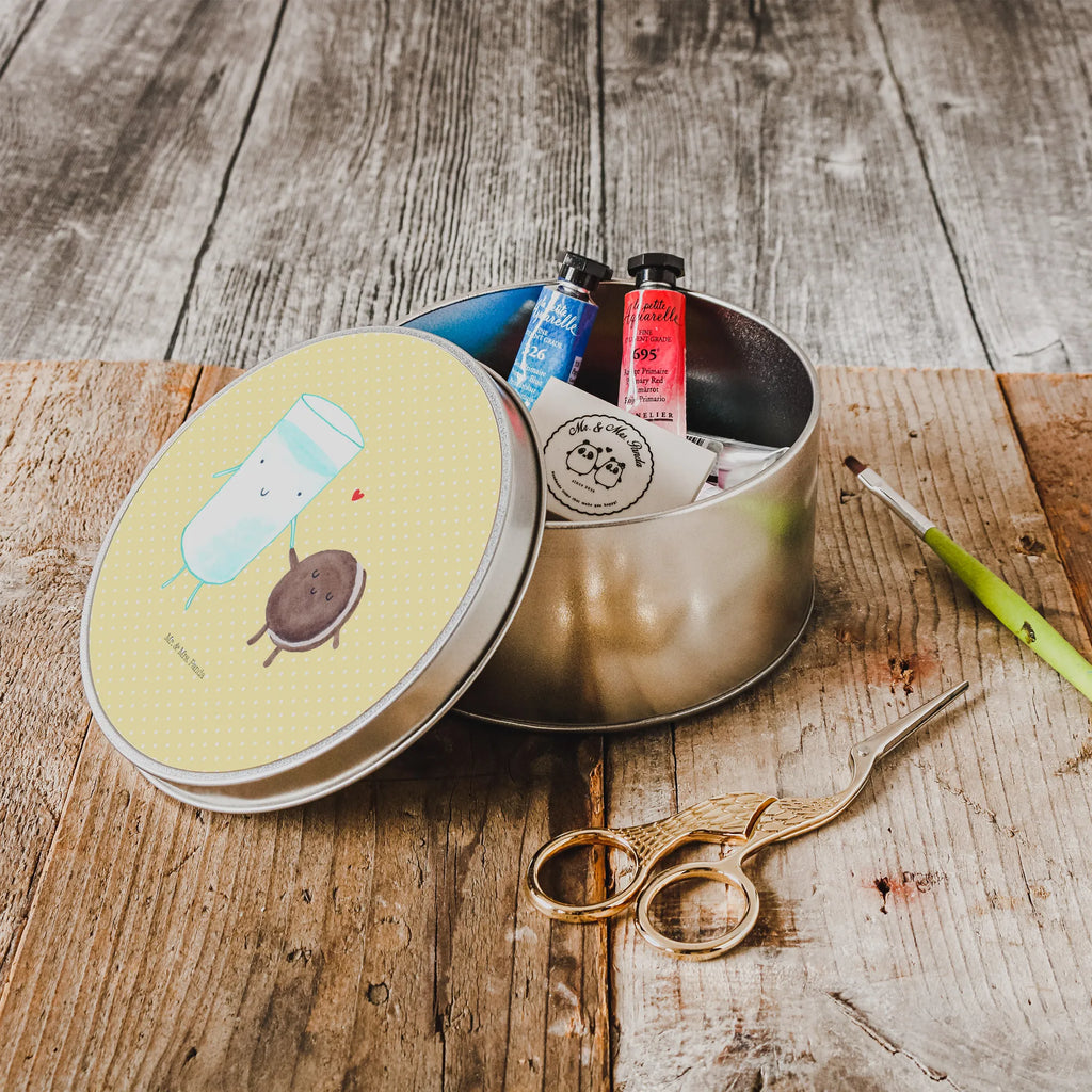 okrągła puszka z blachy mleko ciastko Motywy zwierzęce, dobra energia, zabawne powiedzonka, zwierzęta