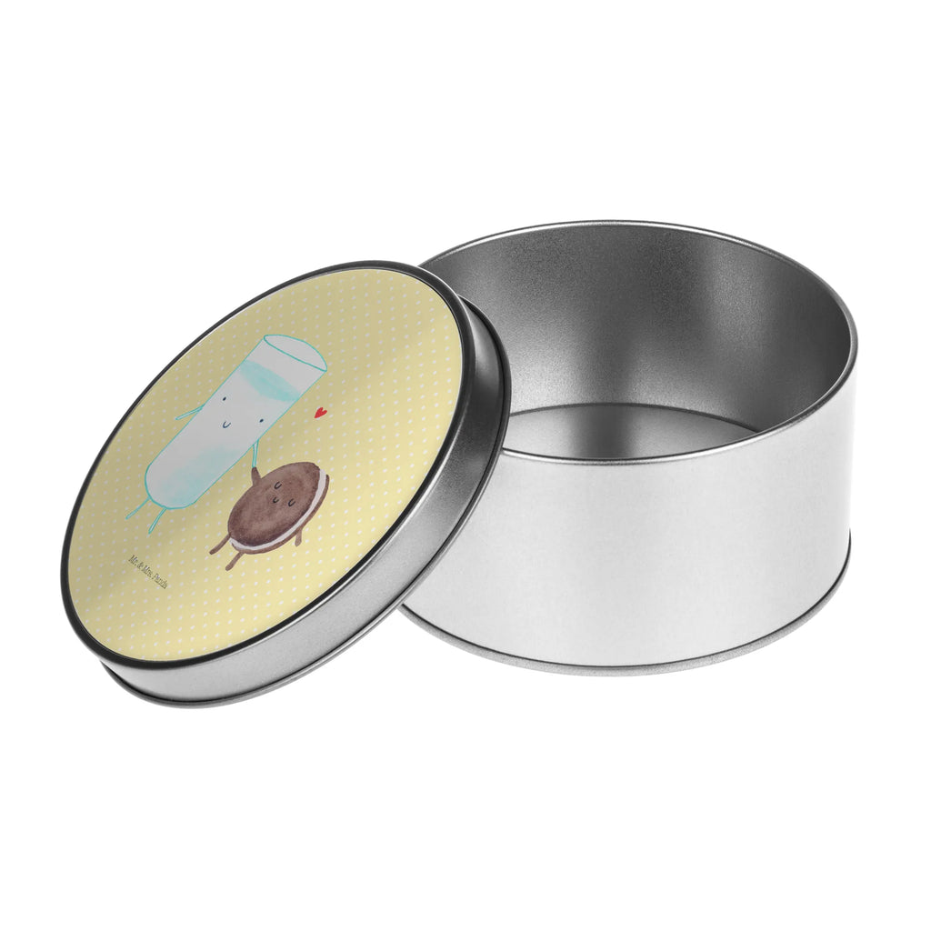 okrągła puszka z blachy mleko ciastko Motywy zwierzęce, dobra energia, zabawne powiedzonka, zwierzęta