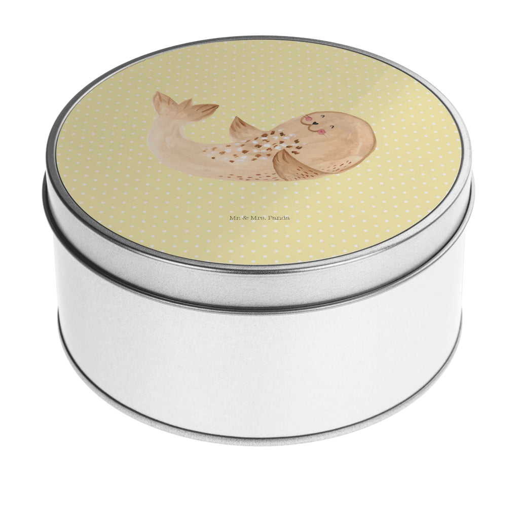 okrągła puszka z blachy foka Leżeć Motywy zwierzęce, dobra energia, zabawne powiedzonka, zwierzęta