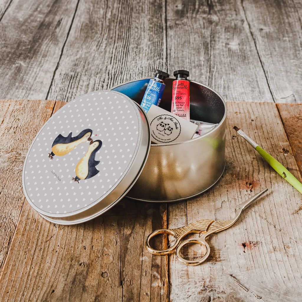 Round tin Penguins in love tin can, tin, storage tin, storage, cookie tin, gift box, Love, Loving, Two, Together, Marriage, Engagement, Proposal of marriage, Love gift, gift for her, gift for him, anniversary gift, wedding, pair of penguins, wedding anniversary, fiancée, fiancé, proof of love, gift friend, pair, gift idea, love, couple. love couple, gift girlfriend, Penguin, engagement, penguin love, penguins, anniversary, love saying, guest gift, gift anniversary