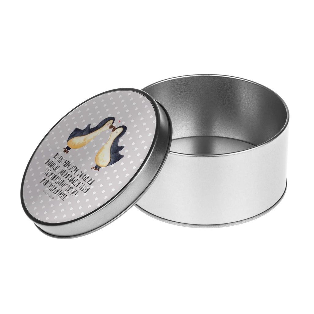 Round tin Penguins in love tin can, tin, storage tin, storage, cookie tin, gift box, Love, Loving, Two, Together, Marriage, Engagement, Proposal of marriage, Love gift, gift for her, gift for him, anniversary gift, wedding, pair of penguins, wedding anniversary, fiancée, fiancé, proof of love, gift friend, pair, gift idea, love, couple. love couple, gift girlfriend, Penguin, engagement, penguin love, penguins, anniversary, love saying, guest gift, gift anniversary