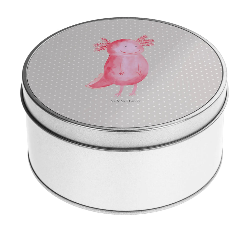 Round tin axolotl Happy storage, tin can, gift box, storage tin, cookie tin, tin, Axolotl, Axelotl, marine animals, Mexican walking fish, salamander, axolotl, good mood, amphibian, motivation, axolot, tail