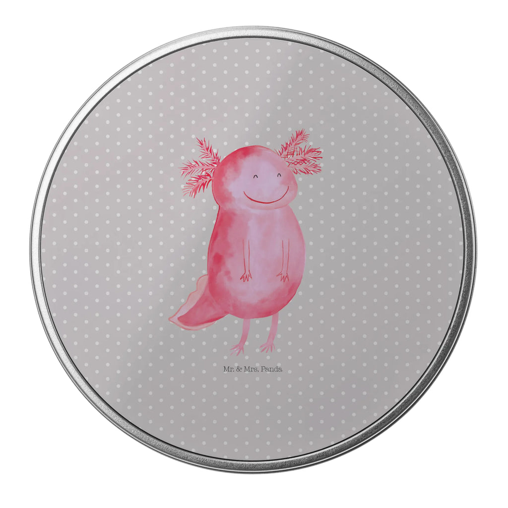 Round tin axolotl Happy storage, tin can, gift box, storage tin, cookie tin, tin, Axolotl, Axelotl, marine animals, Mexican walking fish, salamander, axolotl, good mood, amphibian, motivation, axolot, tail