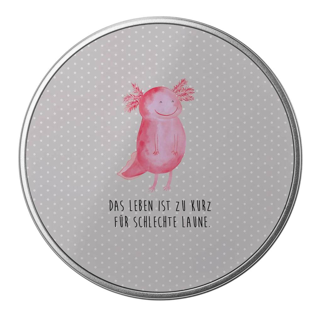 Round tin axolotl Happy storage, tin can, gift box, storage tin, cookie tin, tin, Axolotl, Axelotl, marine animals, Mexican walking fish, salamander, axolotl, good mood, amphibian, motivation, axolot, tail