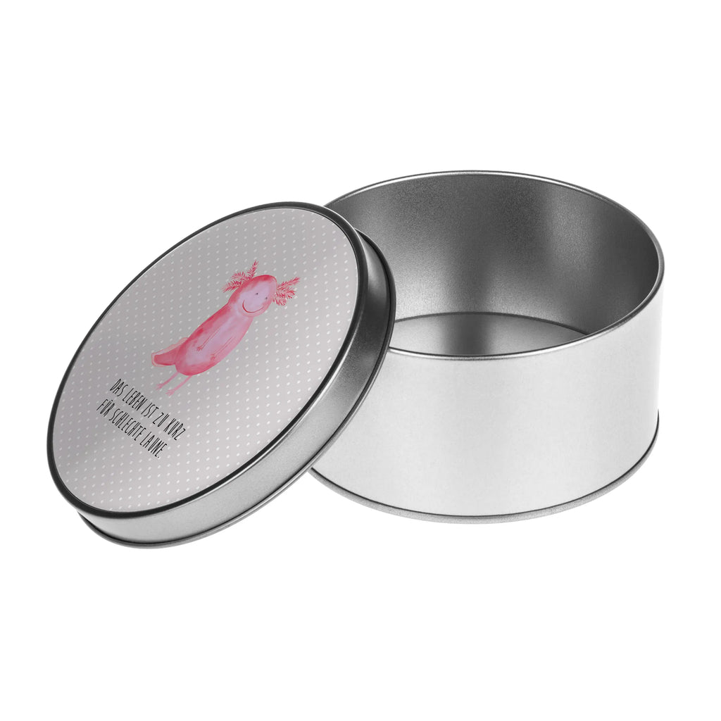 Round tin axolotl Happy storage, tin can, gift box, storage tin, cookie tin, tin, Axolotl, Axelotl, marine animals, Mexican walking fish, salamander, axolotl, good mood, amphibian, motivation, axolot, tail