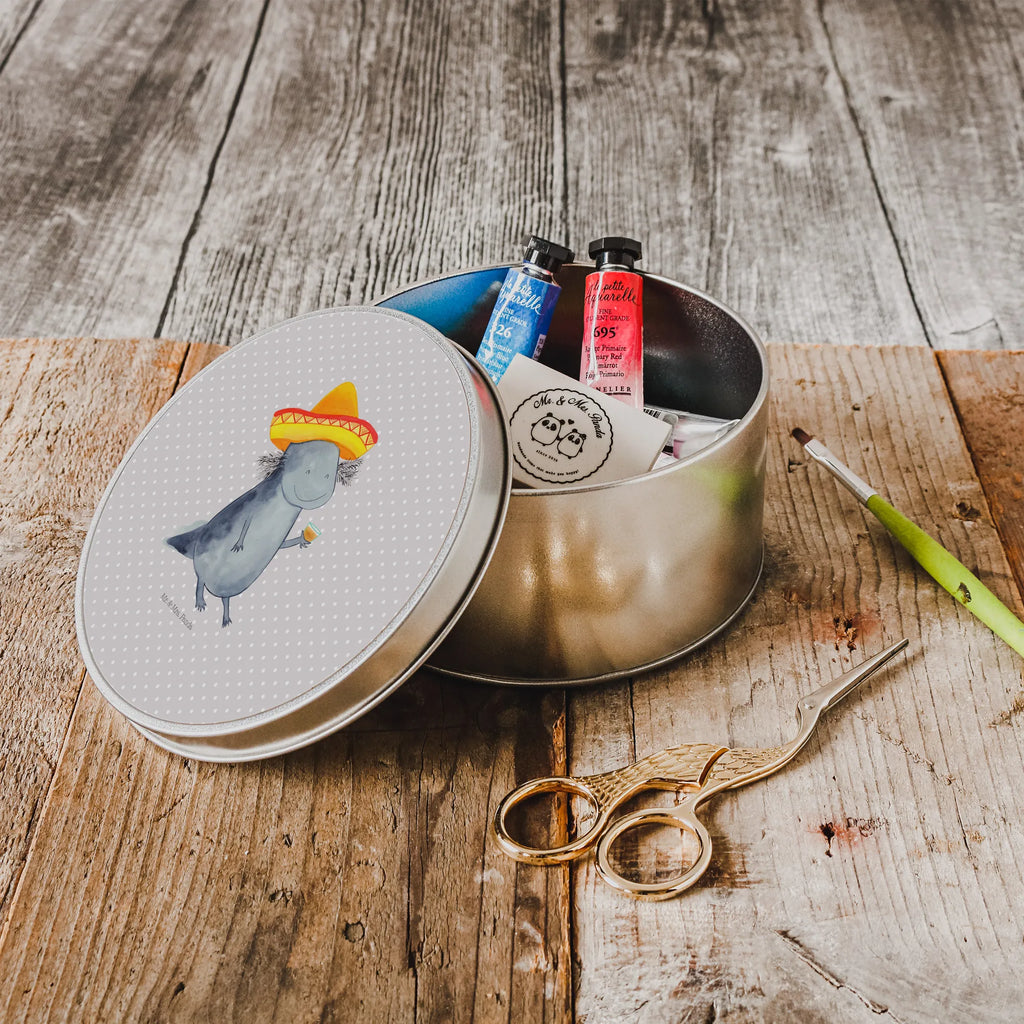 okrągła puszka z blachy Aksolotl Tequila Axolotl, Molch