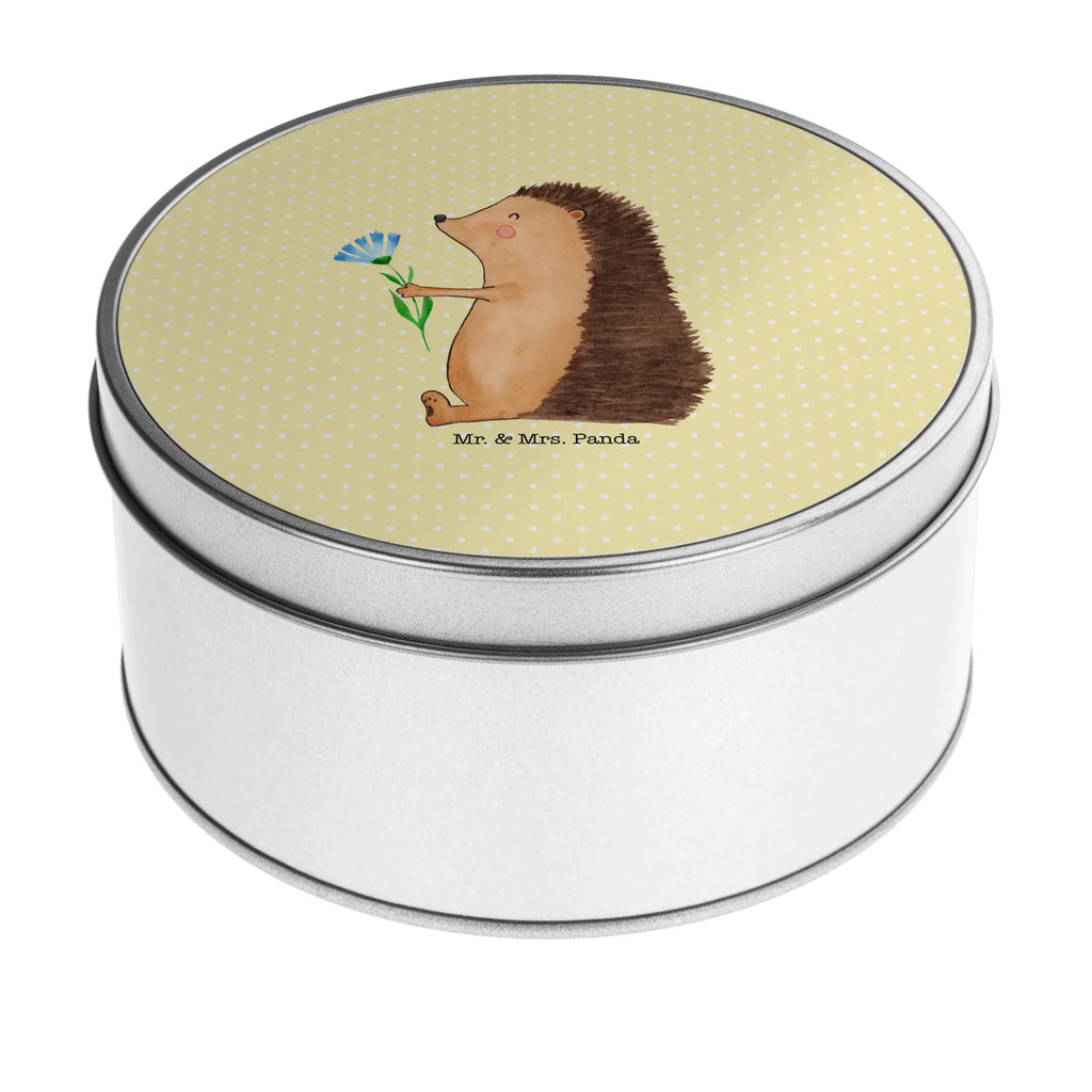 okrągła puszka z blachy jeż Kwiaty Motywy zwierzęce, dobra energia, zabawne powiedzonka, zwierzęta