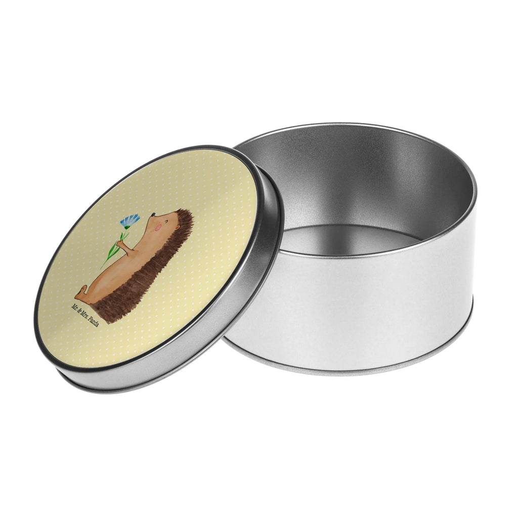 okrągła puszka z blachy jeż Kwiaty Motywy zwierzęce, dobra energia, zabawne powiedzonka, zwierzęta