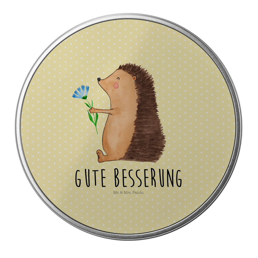 okrągła puszka z blachy jeż Kwiaty Motywy zwierzęce, dobra energia, zabawne powiedzonka, zwierzęta