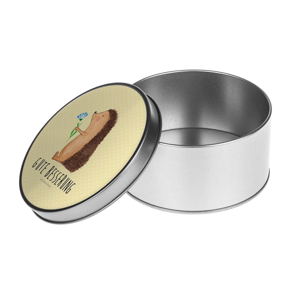 okrągła puszka z blachy jeż Kwiaty Motywy zwierzęce, dobra energia, zabawne powiedzonka, zwierzęta