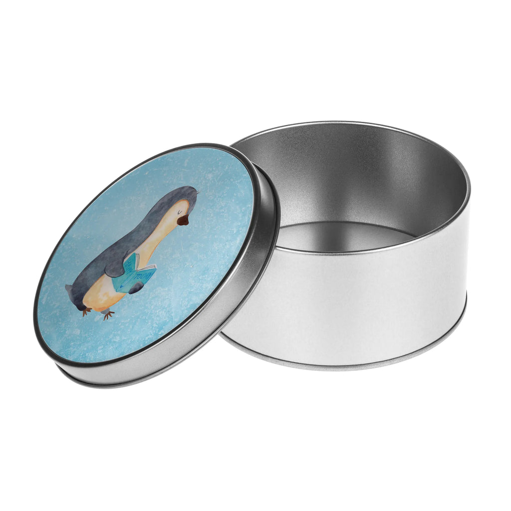 okrągła puszka z blachy pingwin książka Pinguin