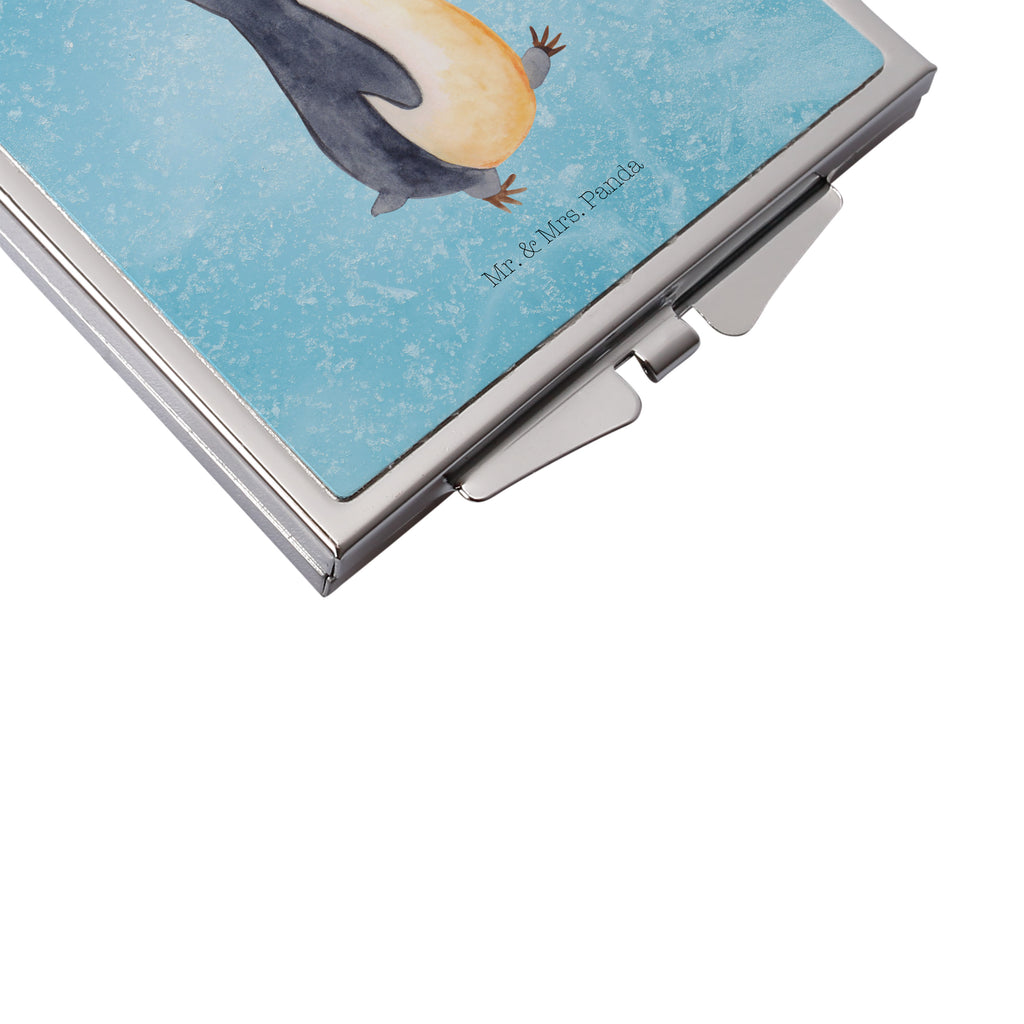 Handtaschenspiegel quadratisch Pinguin marschierend Spiegel, Handtasche, Quadrat, silber, schminken, Schminkspiegel, Pinguin, Pinguine, Frühaufsteher, Langschläfer, Bruder, Schwester, Familie