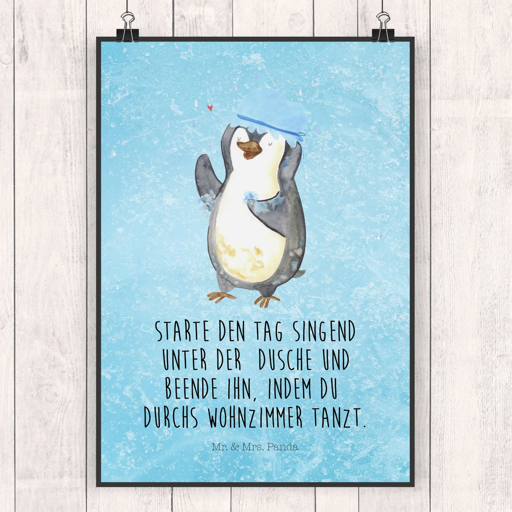 Plakat Pingwin Prysznic Mr. & Mrs. Panda Poster, Raumdekoration, Wanddekoration, Wandposter, Poster, Wanddeko, Wanddeko Bild, Designposter, Handgemaltes Poster, Kinderposter, Küchenposter, Posterdruck, Kunstdruck, Bild, Pinguin, Motivation, Lebensmotto, Neuanfang, Dusche, Neustart, duschen, glücklich sein, Pinguine