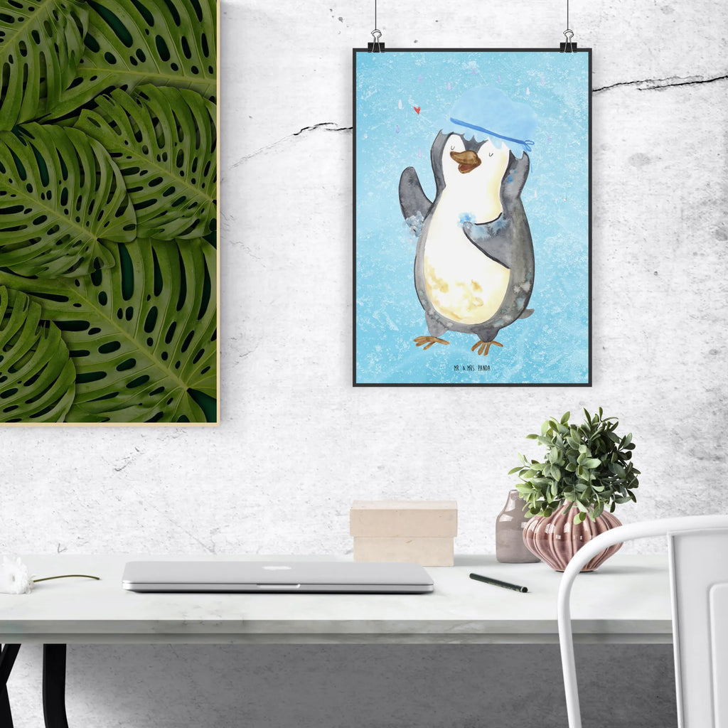 Plakat Pingwin Prysznic Mr. & Mrs. Panda Poster, Raumdekoration, Wanddekoration, Wandposter, Poster, Wanddeko, Wanddeko Bild, Designposter, Handgemaltes Poster, Kinderposter, Küchenposter, Posterdruck, Kunstdruck, Bild, Pinguin, Motivation, Lebensmotto, Neuanfang, Dusche, Neustart, duschen, glücklich sein, Pinguine
