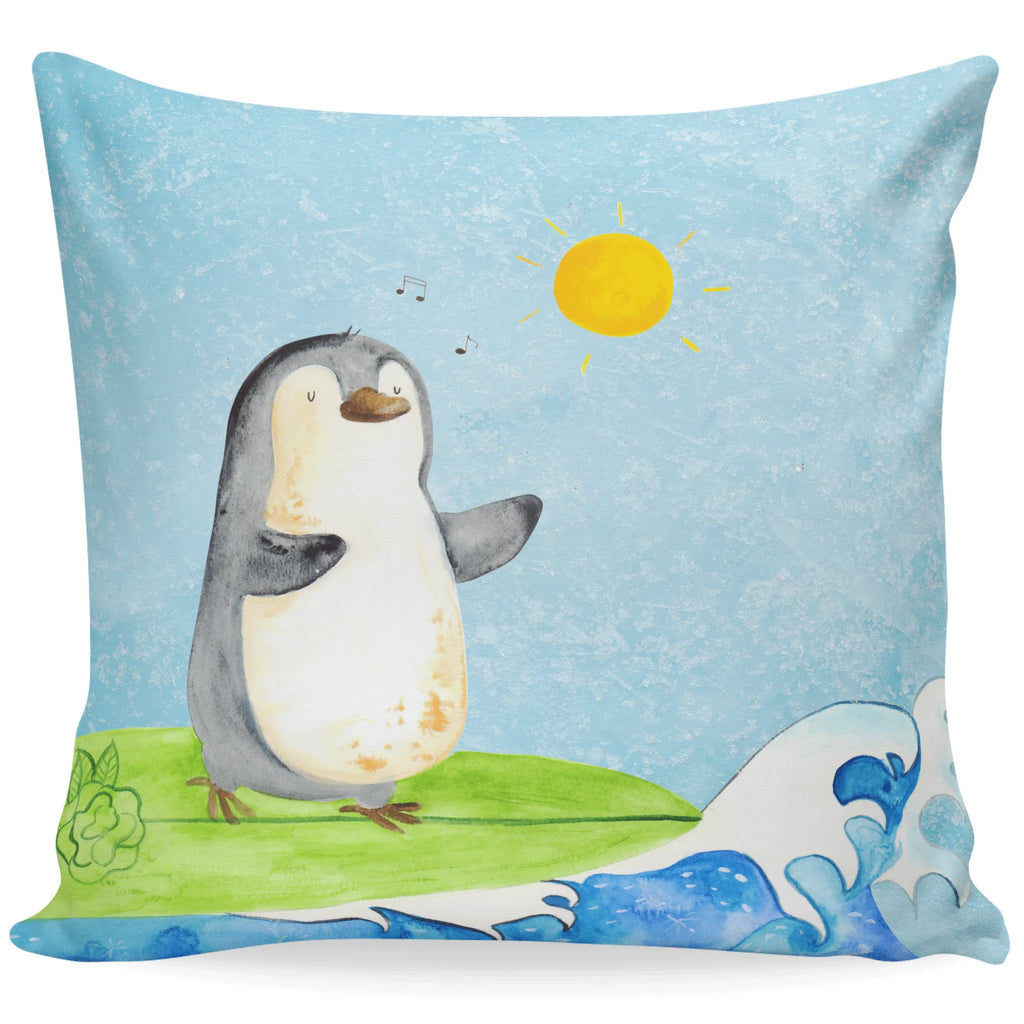 Cushion Penguin surfer bedroom, couch, pillows, sofa, cushion, settee, soft, 40x40, 40 x 40, bed, Pillow, pad, fluffy, pillow case, Penguin, North Pole, Winter, Penguins, Hawaii, waves, penguins, surfing, Portugal, wave riding, holidays, surfers