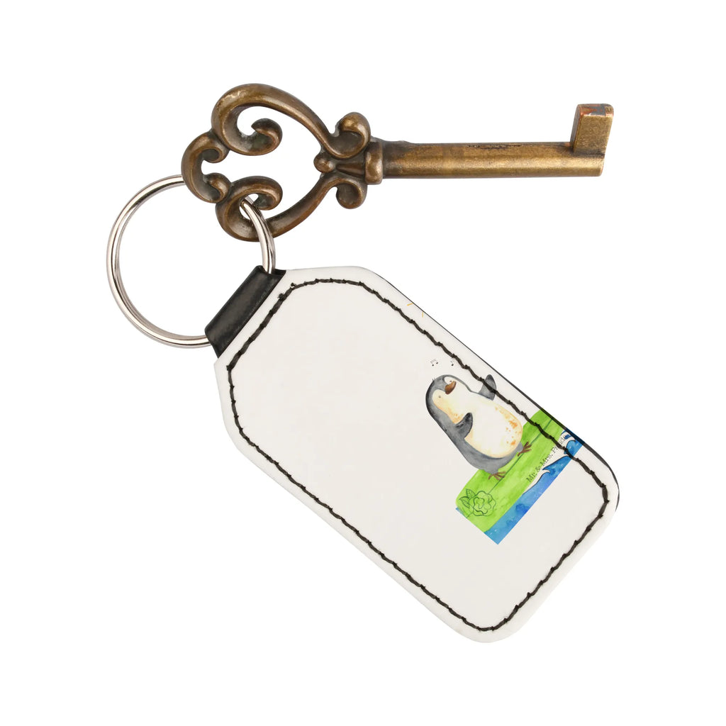 Rectangular key ring Penguin surfer bag pendant, lucky charm, pendant, key ring, keychain, Penguin, North Pole, Winter, Penguins, holidays, surfers, waves, Portugal, Hawaii, penguins, wave riding, surfing