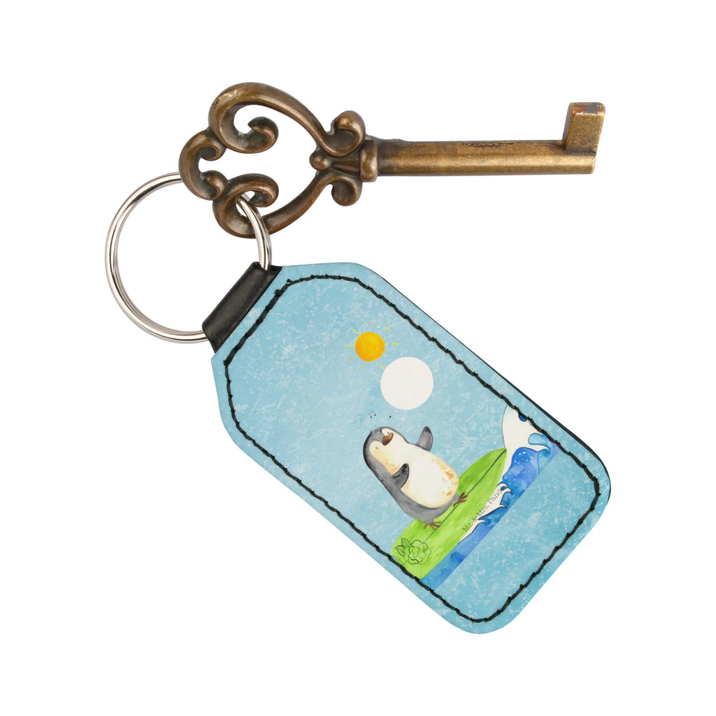 Rectangular key ring Penguin surfer bag pendant, lucky charm, pendant, key ring, keychain, Penguin, North Pole, Winter, Penguins, holidays, surfers, waves, Portugal, Hawaii, penguins, wave riding, surfing