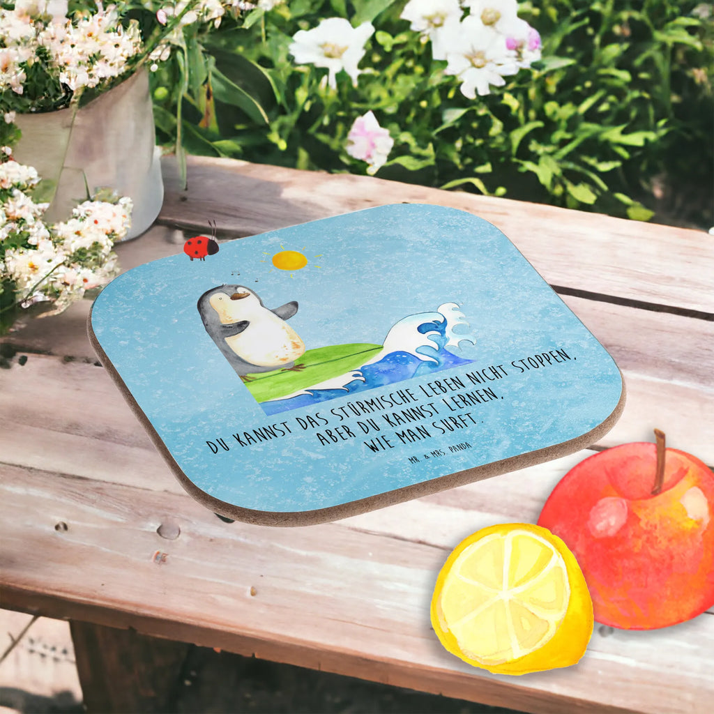 Square coaster Penguin surfer presents, Coasters, party, gifts, gift, breakfast, glass coasters, Penguin, North Pole, Winter, Penguins, waves, Portugal, wave riding, Hawaii, surfing, holidays, surfers, penguins
