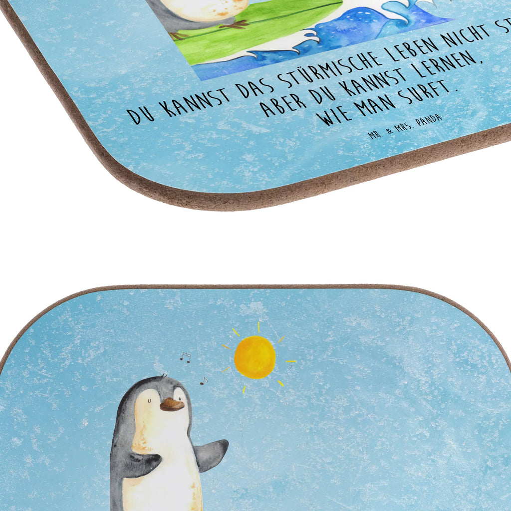 Square coaster Penguin surfer presents, Coasters, party, gifts, gift, breakfast, glass coasters, Penguin, North Pole, Winter, Penguins, waves, Portugal, wave riding, Hawaii, surfing, holidays, surfers, penguins